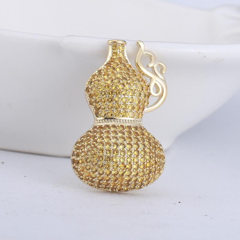 High-End Handmade Copper Inlaid Zirconium Gourd Brooch, Fashion Pin Jewelry Collar Pin Accessories