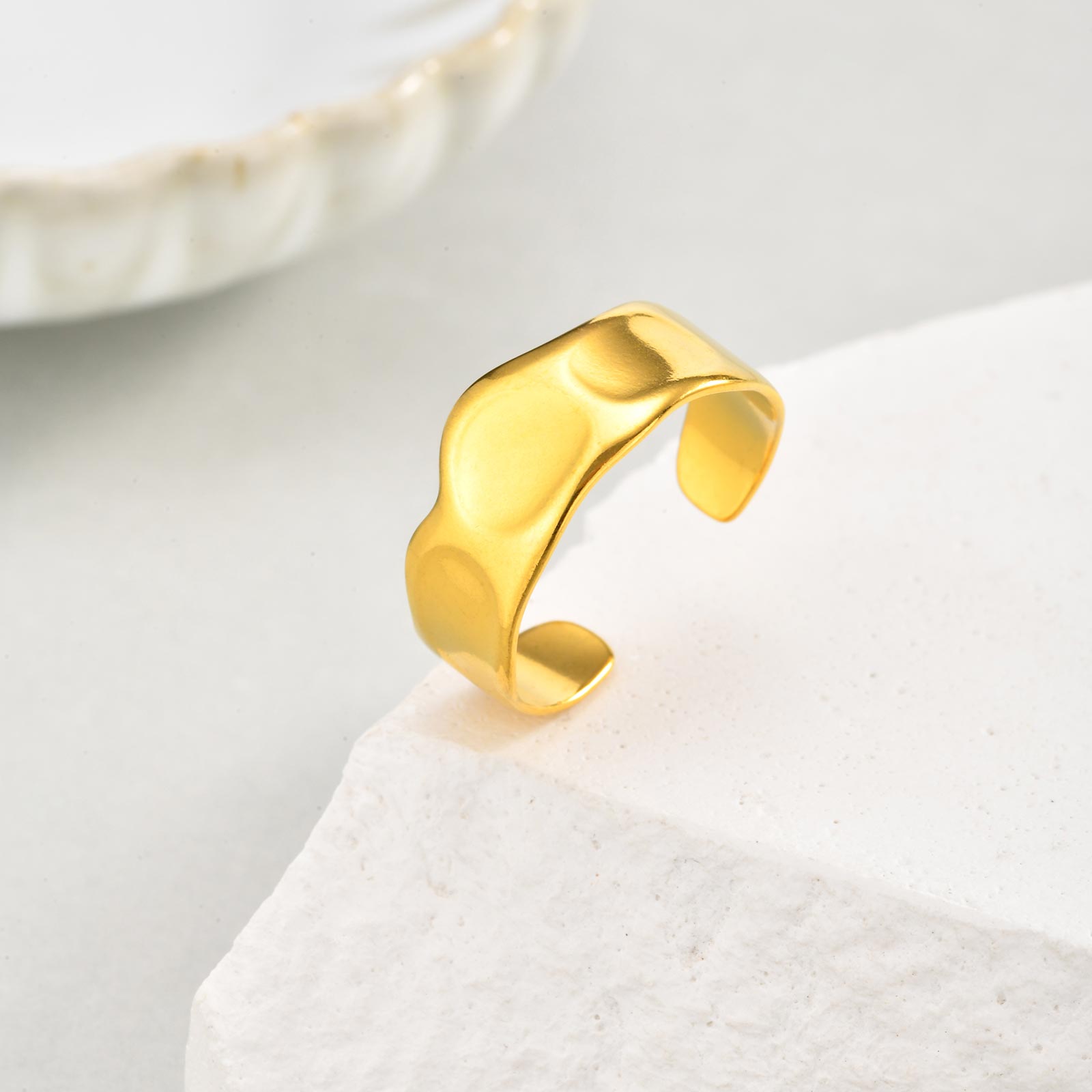 

Minimalist Geometric Ring for Women,Gold Plated Stainless Steel Open Adjustable Rings,Retro Jewelry Gift