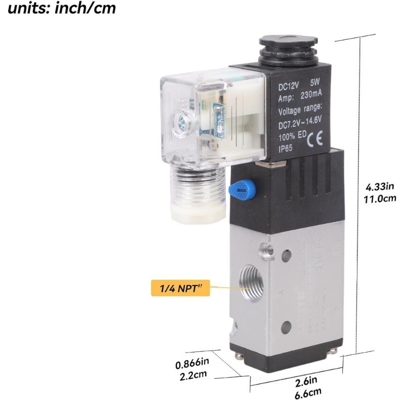 Elettrovalvole 12V Per Sistemi Pneumatici 2 Vie 3 Posizioni Controllo Flussi Aria Corpo in Leghe Con Porte da 1/4"