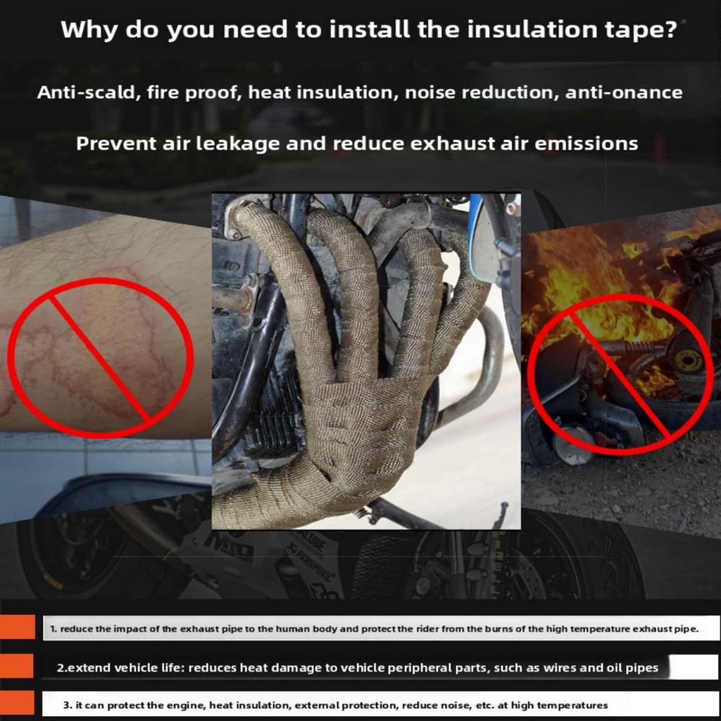 Lava Fiber Heat Shield Car Motorcycle Exhaust Thermal Tape Header Pipe Heat Wrap Tape Thermal Protection with Stainless Ties