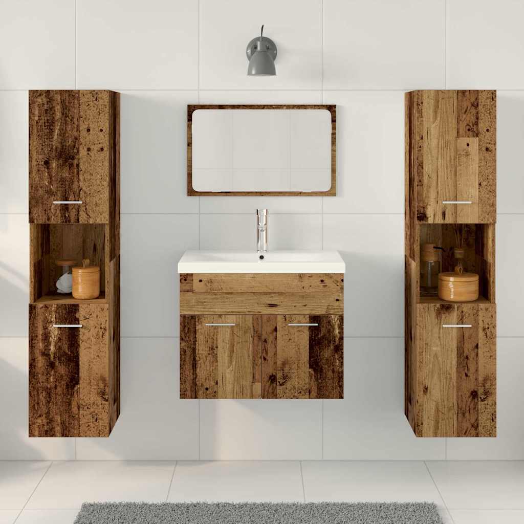Wall Mounted Bathroom Furniture Set 4 Pcs Reclaimed Wood Effect Particleboard