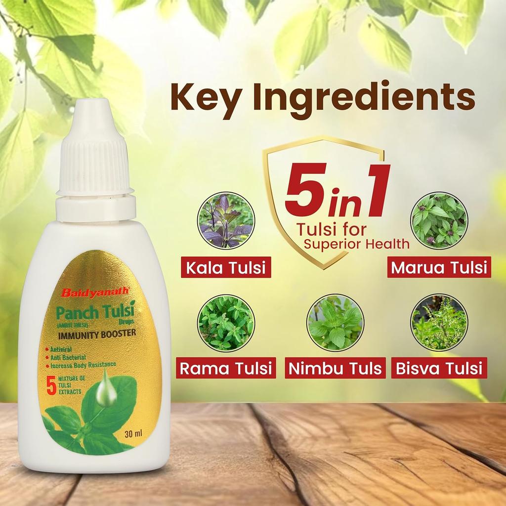 Baidyanath Ayurved Panch Tulsi Drops 30ml X Pack Of 3 Natural Immunity Booster With Five Types Of Tulsi