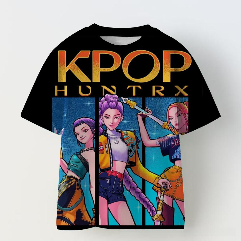 KPOP Demon Slayer Collaboration 3D Digital Print Girls' Casual Comfortable Short Sleeve T-Shirt Children's Clothing