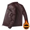 Multi-bag lapel tooling locomotive men's leather jacket winter velvet fashion casual leather jacket men