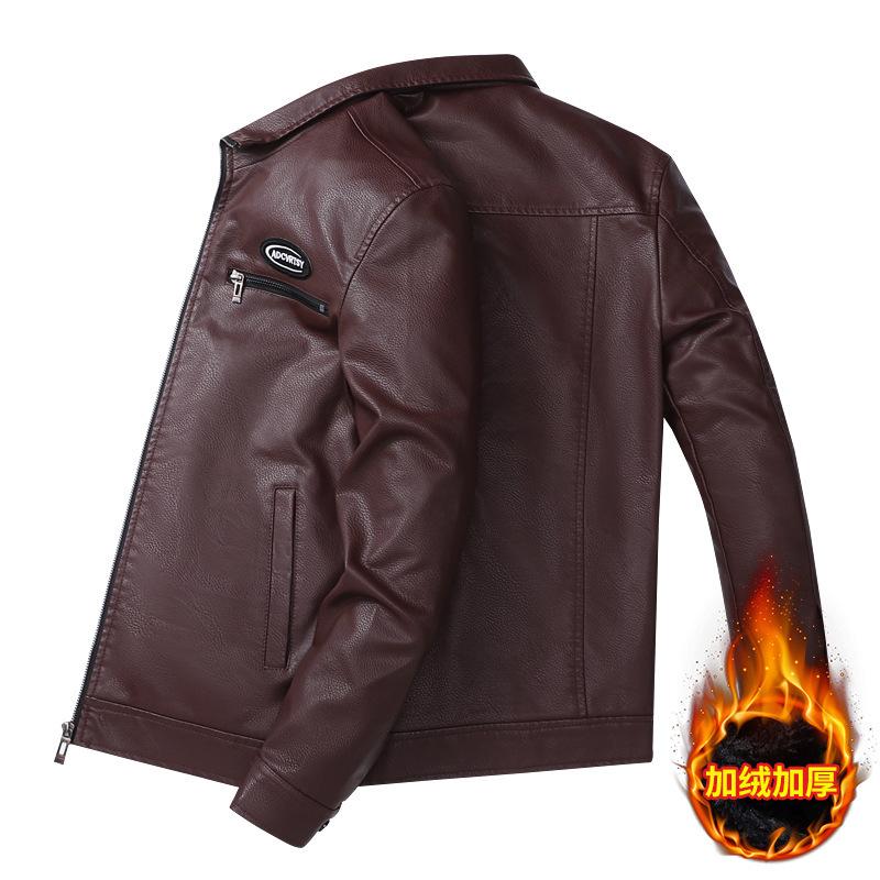 Multi-bag lapel tooling locomotive men's leather jacket winter velvet fashion casual leather jacket men