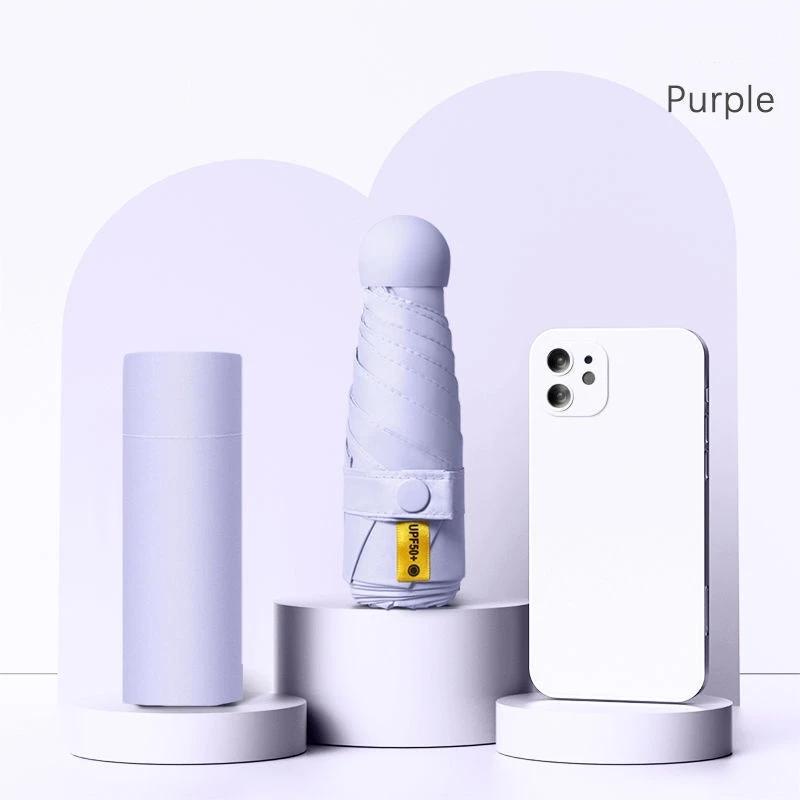 UPF50+ Mini Capsule Folding Umbrella Vinyl Portable Sun Rain Umbrella UV Sunshade Small Pocket Parasol for Dual Use Protection