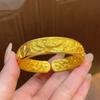 Peony Flower Chinese Style Bangle Wide Wrist Jewelry Retro Golden Bracelets  Wedding
