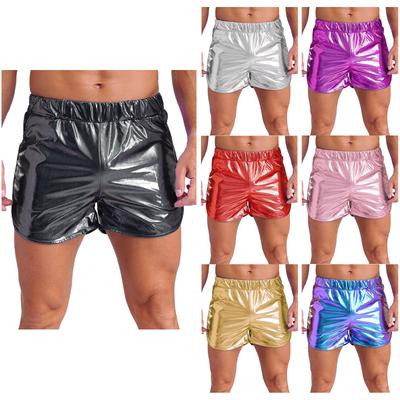 Slim Fit Metallic Shorts for Men M-XL: Lightweight Shiny Fabric with Elastic Waistband & Side Pockets, Versatile Activewear