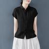 Summer Cotton Linen Shirt Women's Casual Short Sleeve T-shirt 95 Cotton Fashion Top Fly Sleeve Polo Collar Regular Sleeve