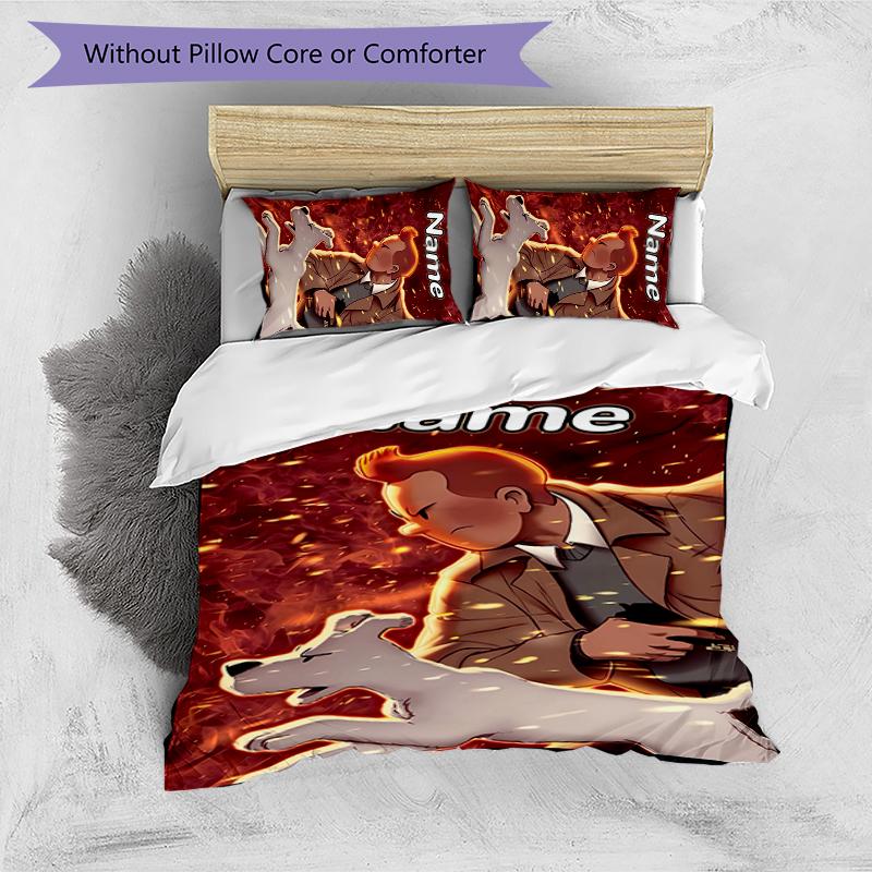 Juego de Ropa de Cama de 3 Piezas con Nombre Personalizado Las Aventuras de Tintín Cierre de Funda Nórdica Incluye 1 Funda Nórdica y 2 Fundas de Almohada para Todas las Estaciones Decoración de Dormitorio