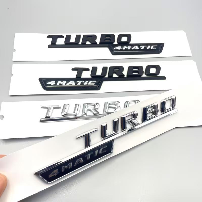 2Pcs 3D ABS Letters TURBO 4MATIC Plus Logo Car Fender Side Sticker Emblem Badge For C117 W117 GLE53 GLA45 A45 A35 CLA35 CLA45