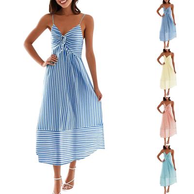 Women's Summer Fashion Casual V-neck Striped Suspender Dress