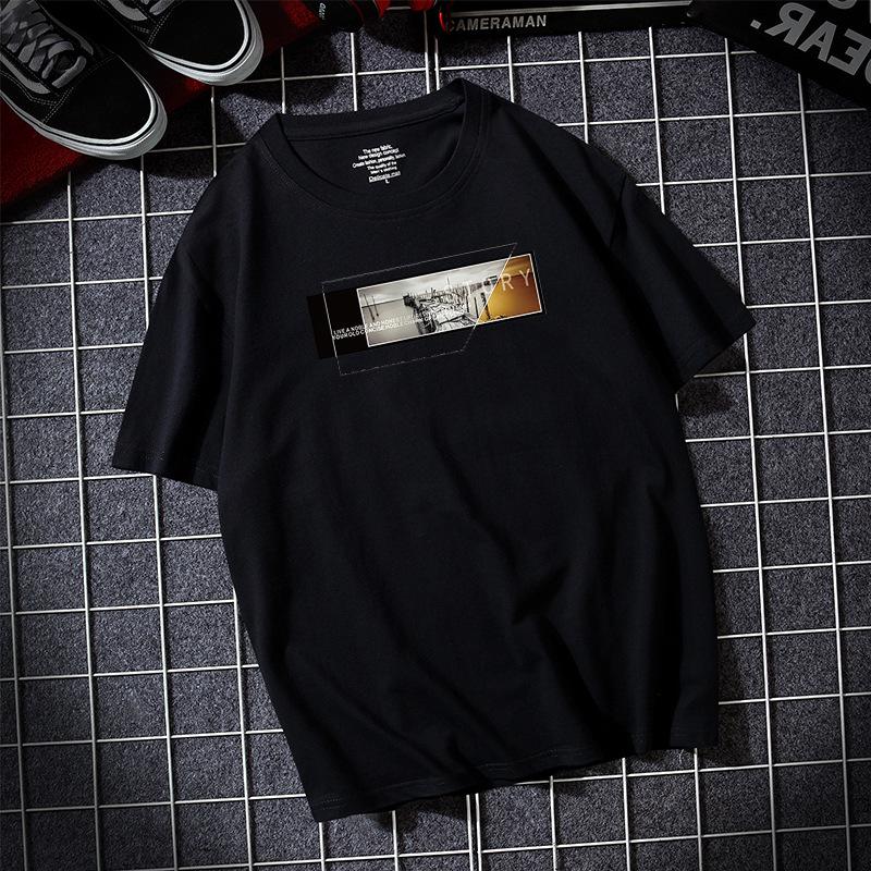 

Мужская модная футболка с короткими рукавами, 100% хлопок, повседневная футболка, размер S-6XL, большой размер S чёрный