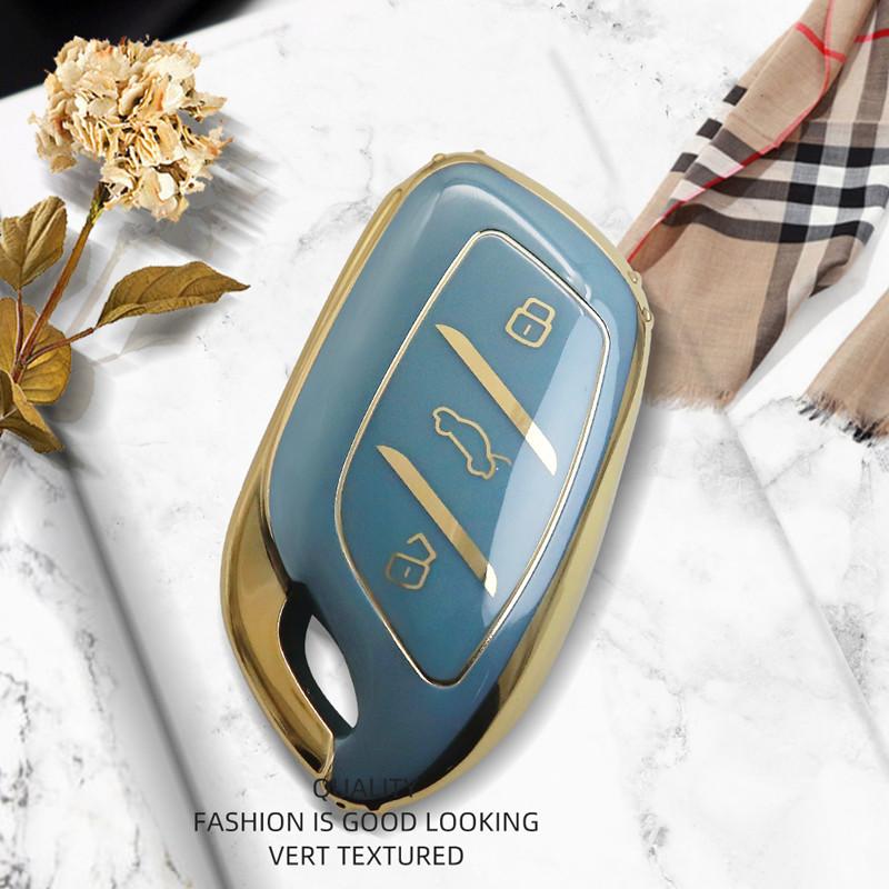 Luxurious Golden Edge Remote Key Case Full Cover For MG ZS EV MG6 EZS HS EHS For Roewe RX5 I6 I5 RX3 RX8 ERX5 Car