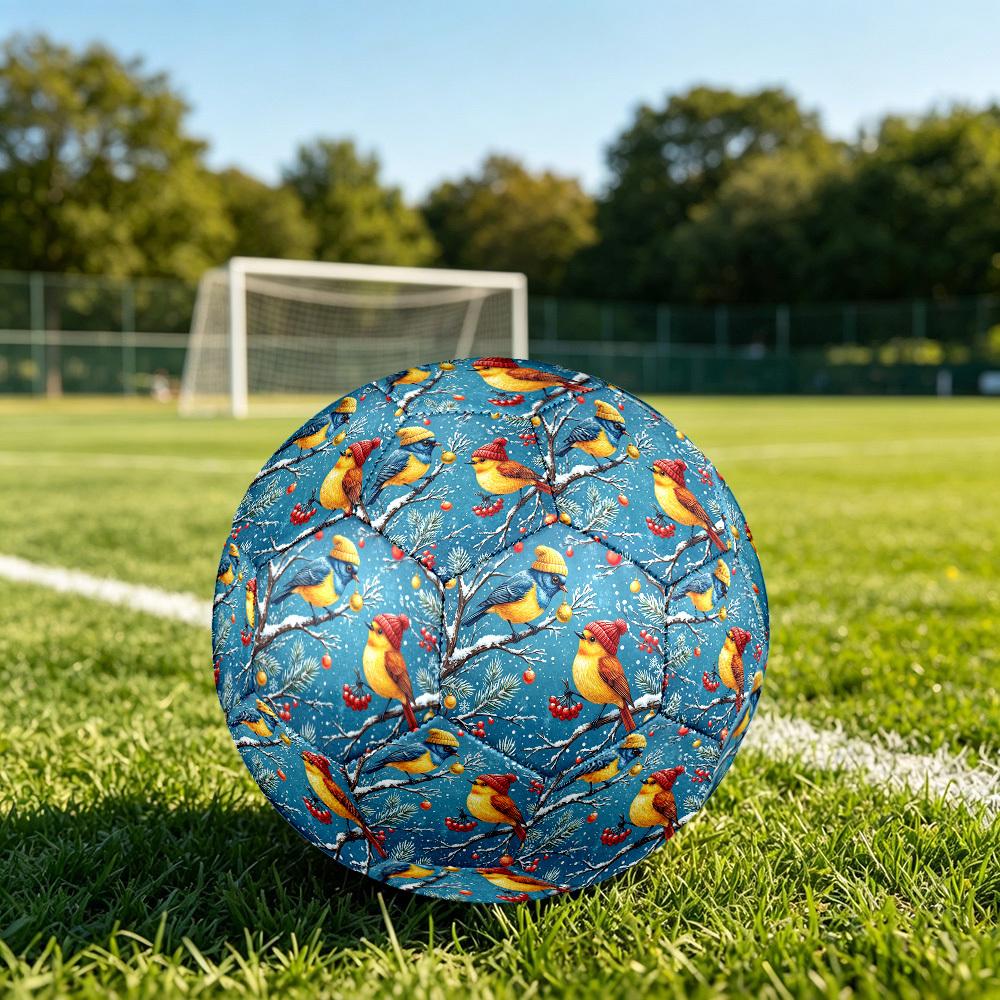 1pc Winter Birds Scene Theme Soccer Ball Football, Size 5, Lightweight PVC, Durable Outdoor Training Soccer Ball, Gift m61475