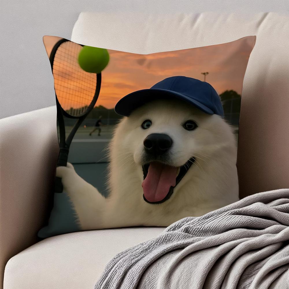 

Kawaii Animal Funny Anime CatDog Art Cushion Cover Pillowcase Antidustmite Invisible Zipper Short Plush Sofa Cushion 30X30cm