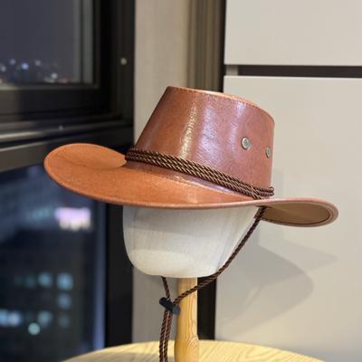Vintage American-style Leather Western Cowboy Hat for Men and Women, Couple's Outdoor Travel Wide-brimmed Sun Hat, Seaside Jazz Hat