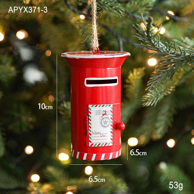 Christmas Wrought Iron Painted Mailbox and Retro Tree Window Hanging Decorations