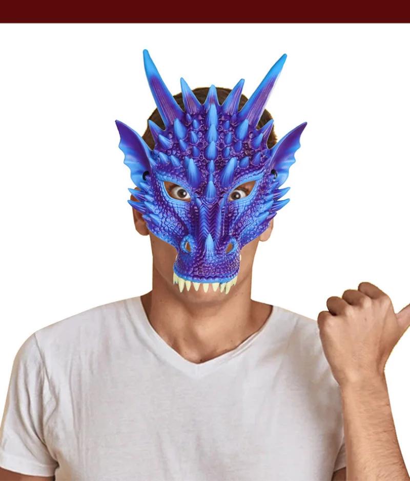Nuova Maschera 3D Testa di Drago per Festa Festival Halloween Cosplay Animale Mezza Faccia Maschera Dinosauro Creatura Carnevale Maschera di Maschera