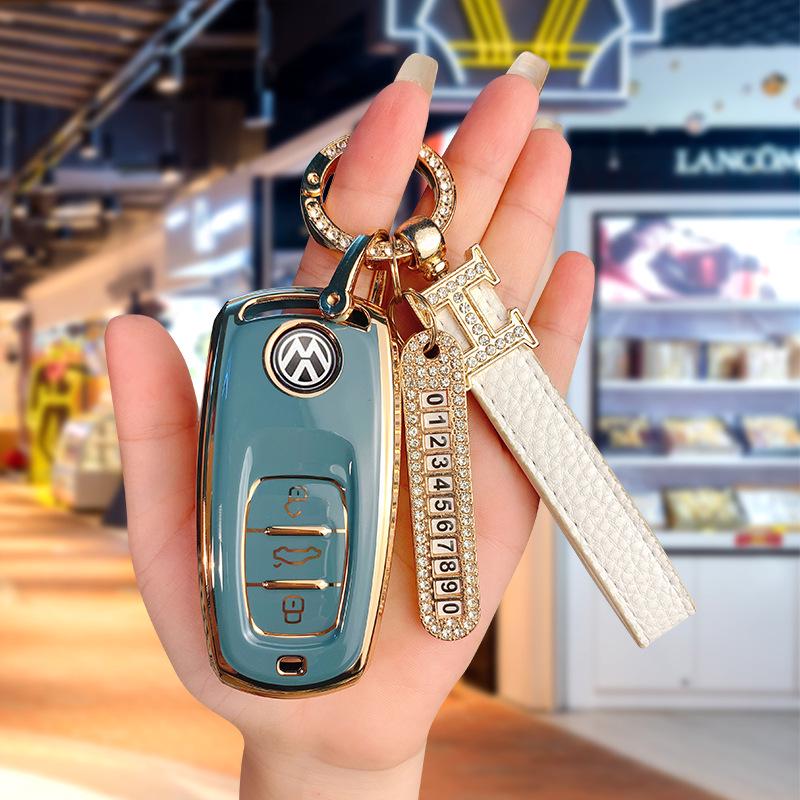 Volkswagen Schlüsselhülle für Tiguan L, Teramont, Golf 7, Sportsvan, Lamando - Galvanisierte TPU-Hülle mit Schnalle