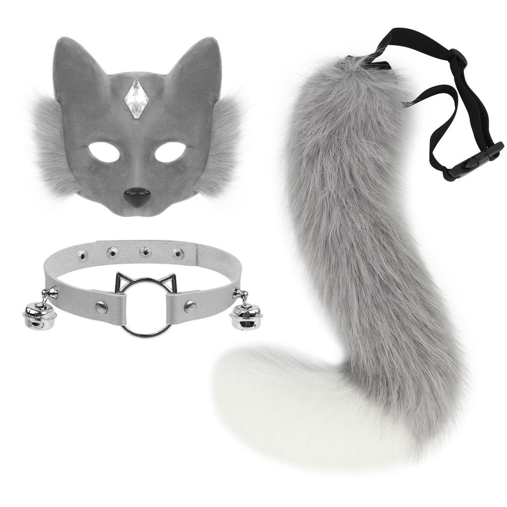 Halloween Fuchs Schwanz Kragen Set Maskerade Halbgesichts Fuchs Maske Halloween Zubehör cos Requisiten