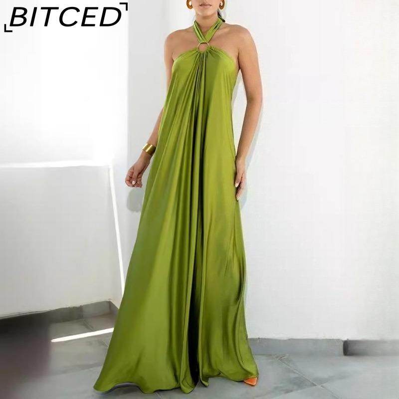 BITCED Summer Sexy Elegance Women's Satin Strapless Ball Gown Party Travel Dress