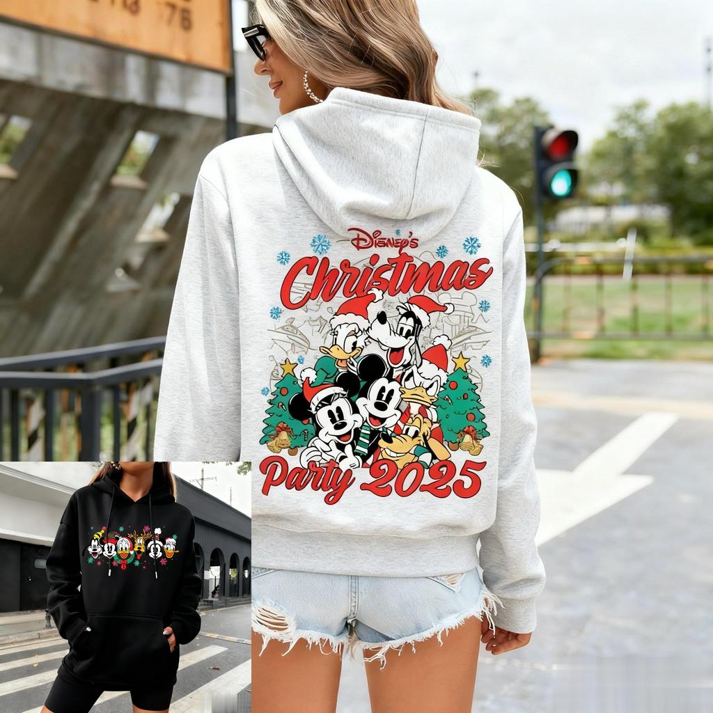 Disney Χριστουγεννιάτικο Πάρτι Print Φούτερ με Κουκούλα Γυναικείο Ανδρικό Mickey Κινούμενα Σχέδια Γραφικό Πουλόβερ Φούτερ Casual Streetwear Μπουφάν Χειμερινή Μόδα