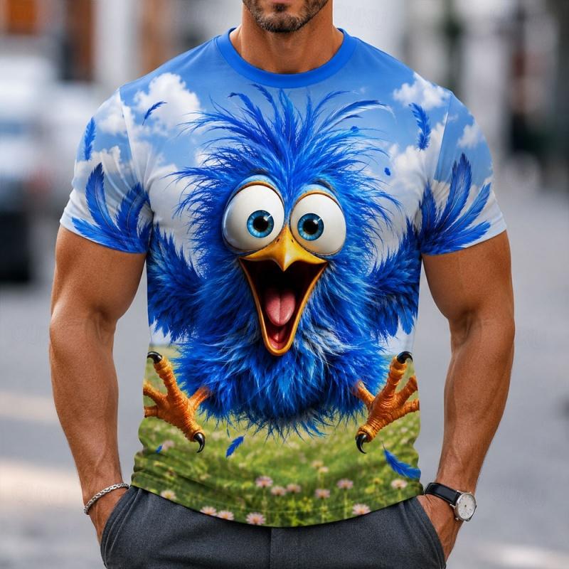 3D Printed Cartoon Bird Graphic T-Shirt For Men Funny Rooster Duck Pattern Tees Summer Casual Short Sleeve Loose Round Neck Tops