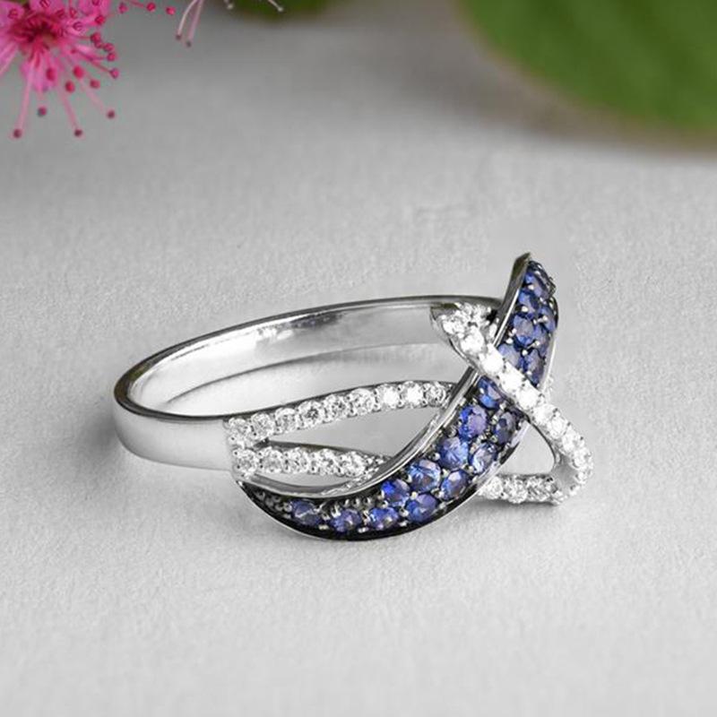 Sapphire and Diamond Twisted Ring, Suitable for Independence Day Party, Sapphire Row, Set with Diamond Band Winding, All Show Elegant and Gorgeous.