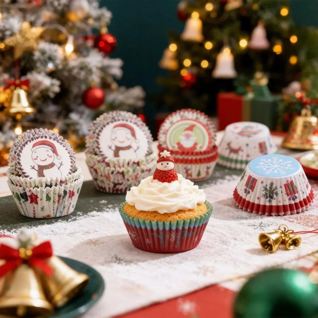 100pcs-New Multi Color Christmas Cupcake Paper Cups Cake Forms Greaseproof Muffin Cupcake Liners Wrapping Cups Paper Baking Cup