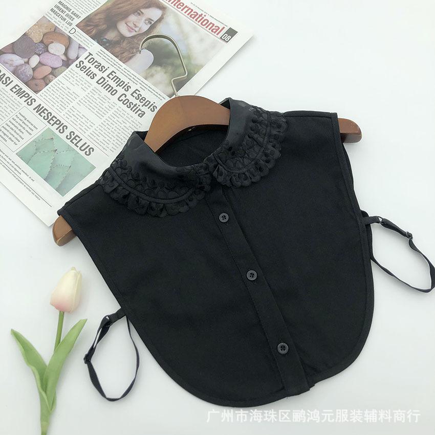 

1 шт. черно-белой органзы с вышивкой, сложенный кружевной дизайн, шифоновый поддельный воротник, хит продаж, поддельный воротник для женщин чёрный