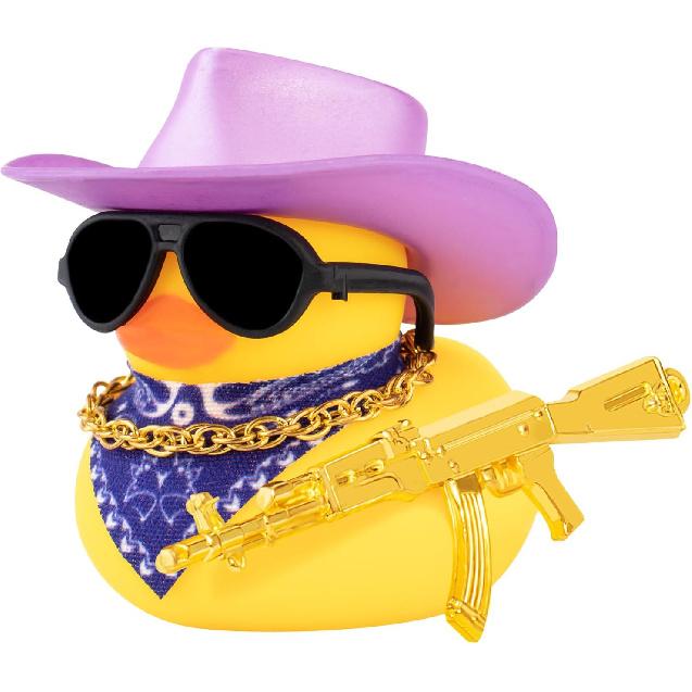 Wonuu Rubber Duck Car Ornaments Duck Car Dashboard Decorations for Cute Car Accessories with Cowboy Hat Necklace and Sunglasses, Shiny Yellow