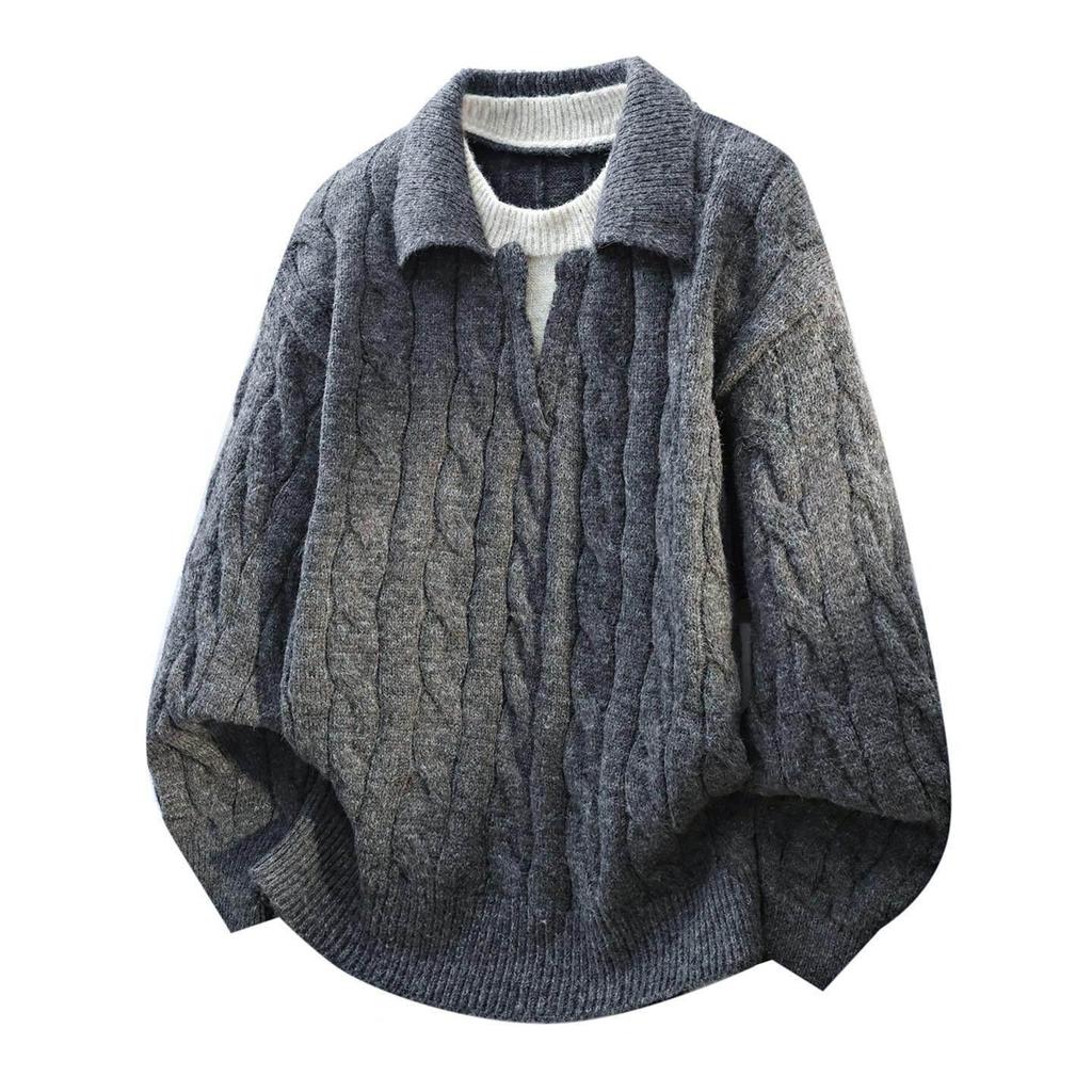 Men's French Retro Cable Knit Sweater - Autumn/Winter Two-Piece, Loose Lapel Style