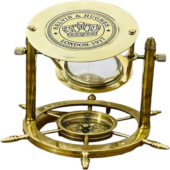 Clepsidră din Alamă și Sticlă cu Nisip Alb pentru Decor de Masă pentru Casă și Birou cu Bază Busolă Clepsidră Decorativă Cel Mai Bun Articol Cadou