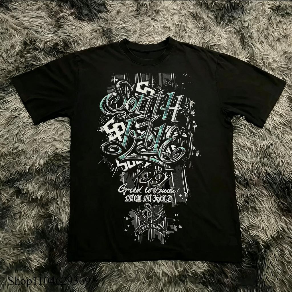 Klasyczny styl Y2k Gotycki Styl Koszulka z Nadrukiem Oversize Koszulka High Street Koszulki Gotyckie Okrągły Dekolt Bawełniane Topy Nowe Unisex Koszulka Unisex