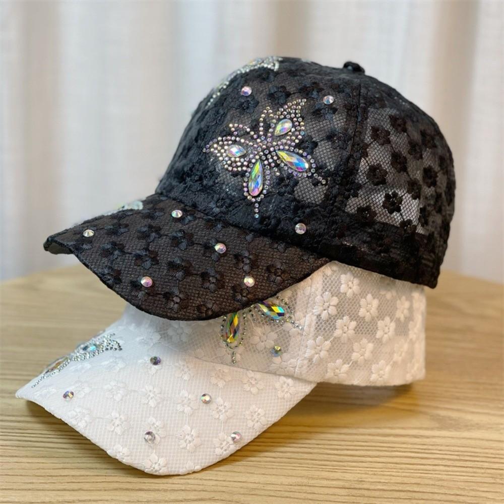 Butterfly Visors Cap Rhinestone Mesh Peaked Hat Fashion Flower Baseball Cap  Women