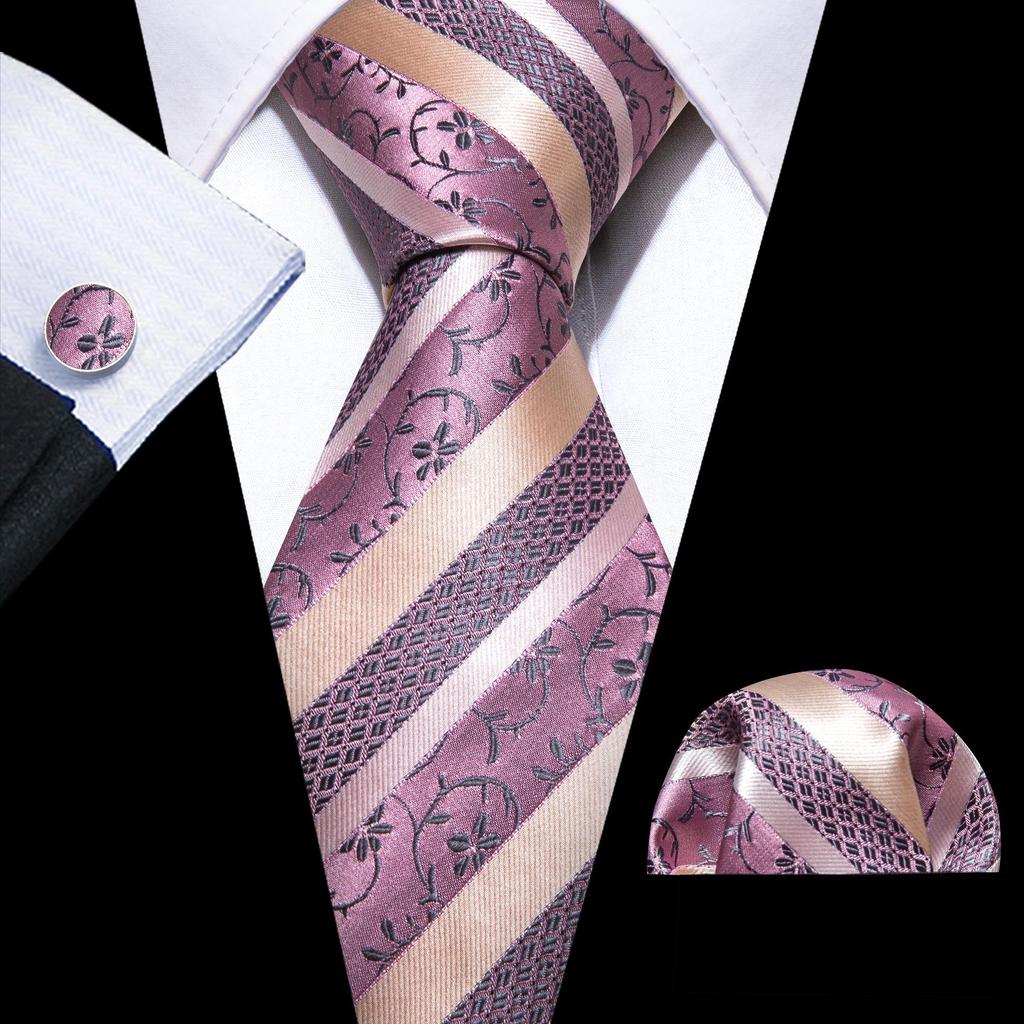 Barry.Wang Necktie Hankerchief Cufflinks Set Purple Blue Black Dots Jacquard Woven Wedding