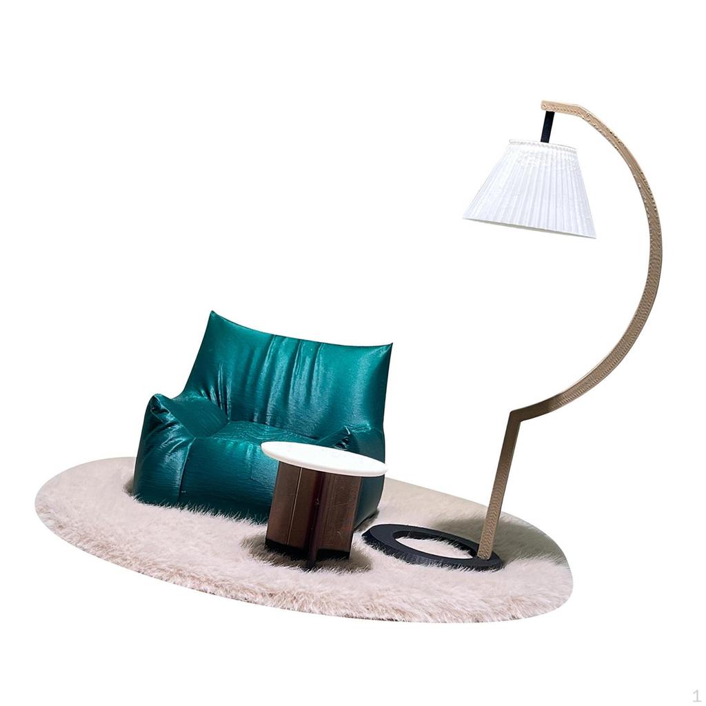 Dollhouse Furniture Set,1/12 Sofa Floor Lamp Coffee Table and Carpet Creative Simulation Kids Gift