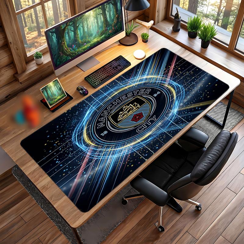 Manchester City Bedrucktes Großes Mauspads, Rutschfeste Weiche Gummi Gaming Schreibtischmatte für Büro Laptop Computer Dekor