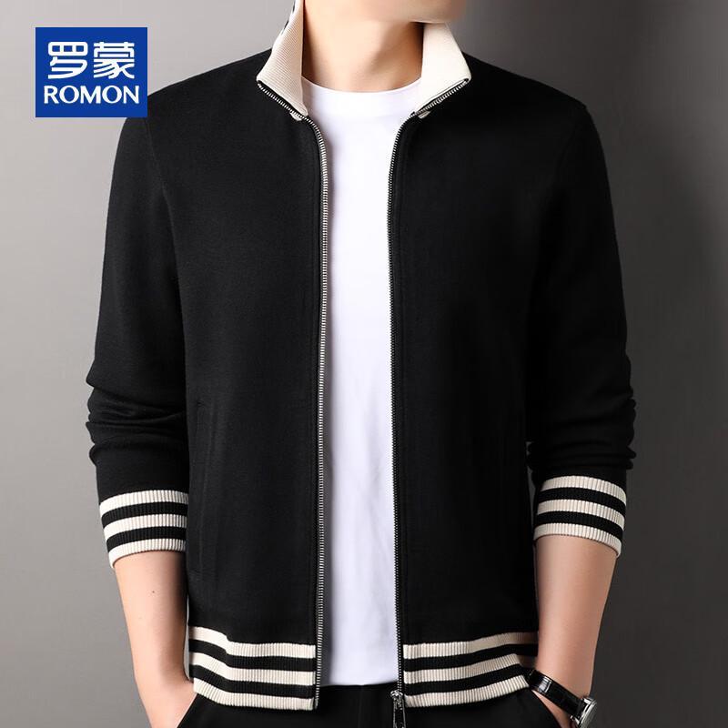 ROMON Men's Full-Zip Lapel Knit Cardigan Sweater