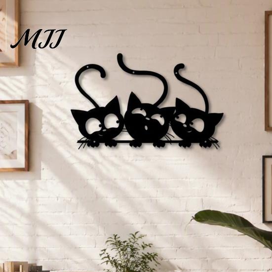 Bedroom Wall Hanging Art Metal Black Cat Art, Cartoon Kitten Silhouette Decoration, Decorative Iron Sign Sculpture for Lovers, Minimalist Room Living