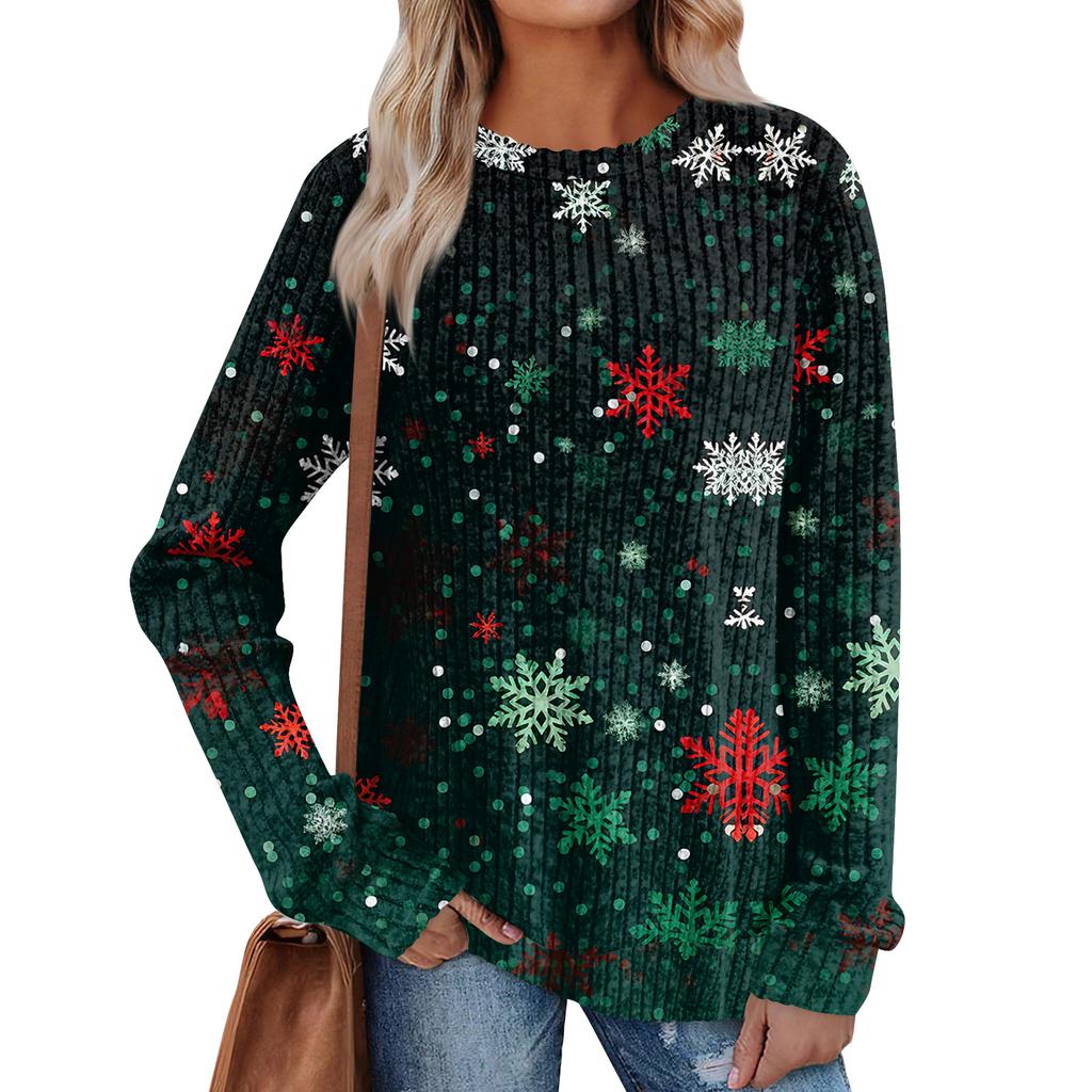 Women's Printed Lightweight Brushed-Cotton Round Neck Top