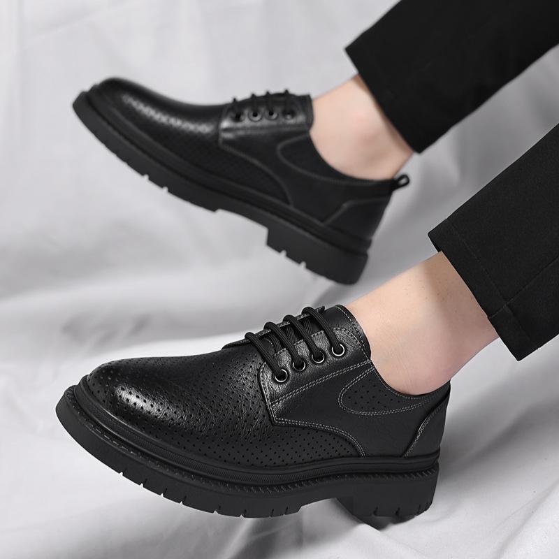 Fashion New Designer Casual Work Shoes for Men Fashion Casual Hallow Out Business Men's Leather Shoes Solid Color Platform Shoe Male