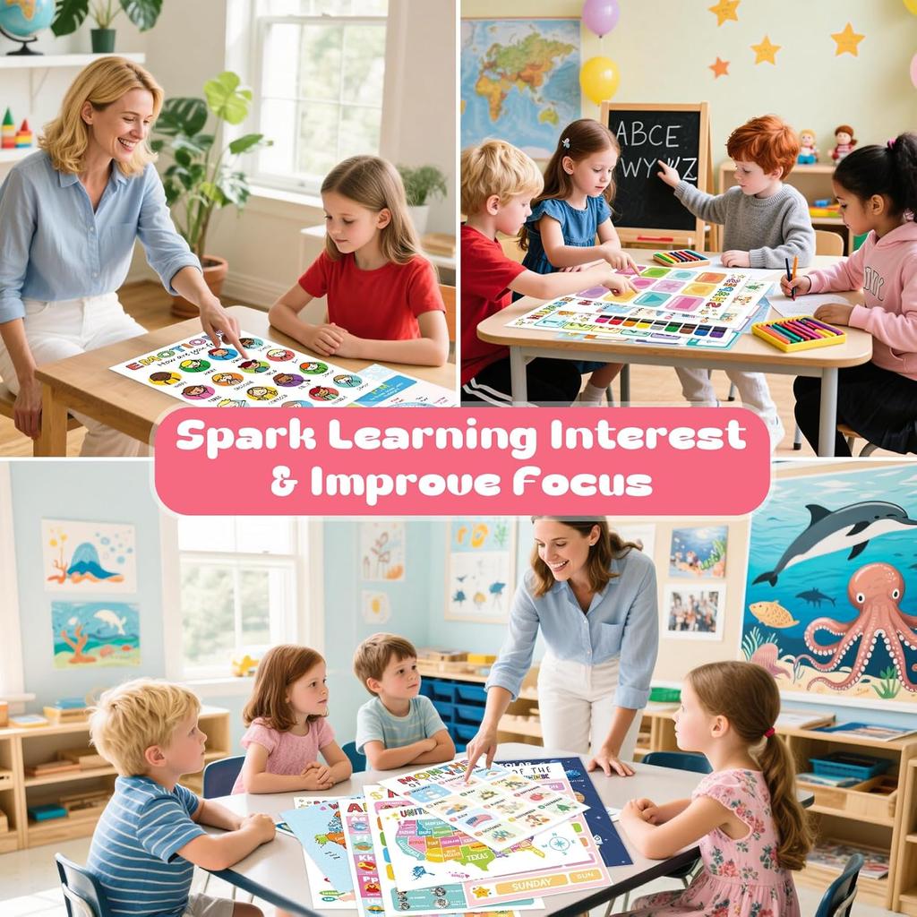16 Educational Posters for Toddlers, Laminated Classroom Learning Posters, Kindergarten Classroom Must Haves, Preschool Homeschool Supplier Materials