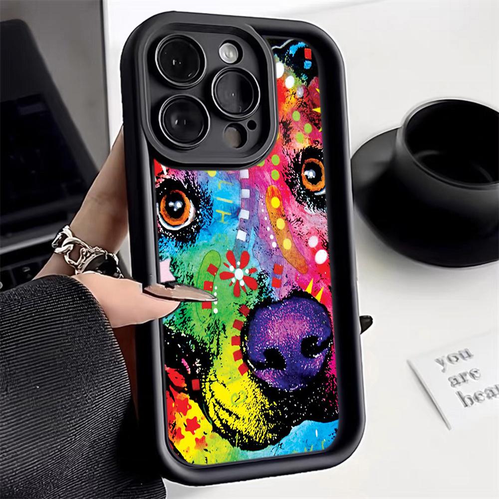Ae76 Dog Color Doodle Design Art Protective Phone Cases for iPhone 13 14 15 Pro Max Infinix Hot 40i Tecno Camon 30 20 Pro Angel Eyes TPU Back Cover