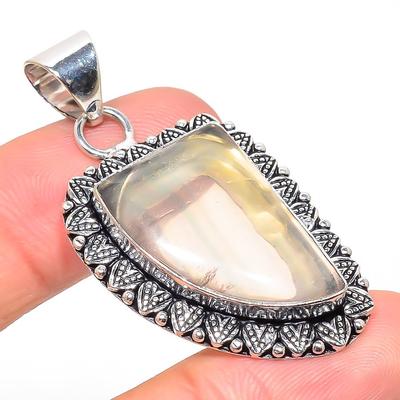 Natural Fluorite Gemstone Handmade 925 Sterling Silver Pendant 1.93" T8e70
