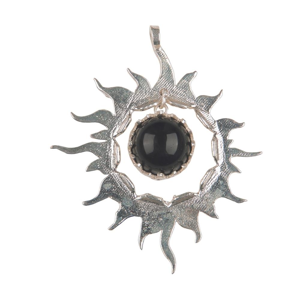 925 Solid Silver Multi Gemstone Sun Health Benefits Unisex Jewelry Pendant 1.76" CP-18