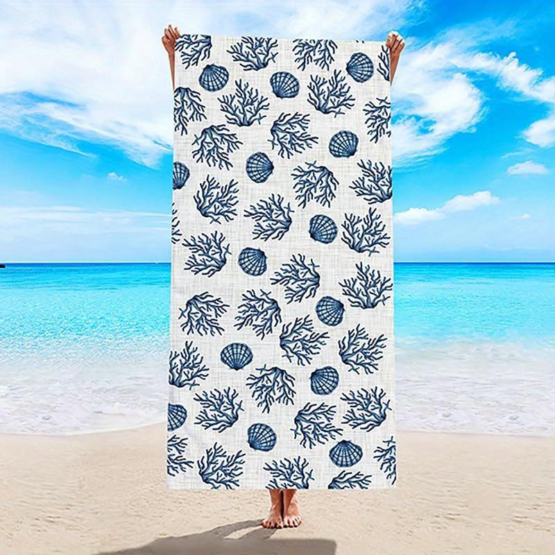

Beach Towel Shell and Coral Pattern Sun Protection Windproof Suitable for Swimming Pool Camping Travel Blanket W40*H60(CM)