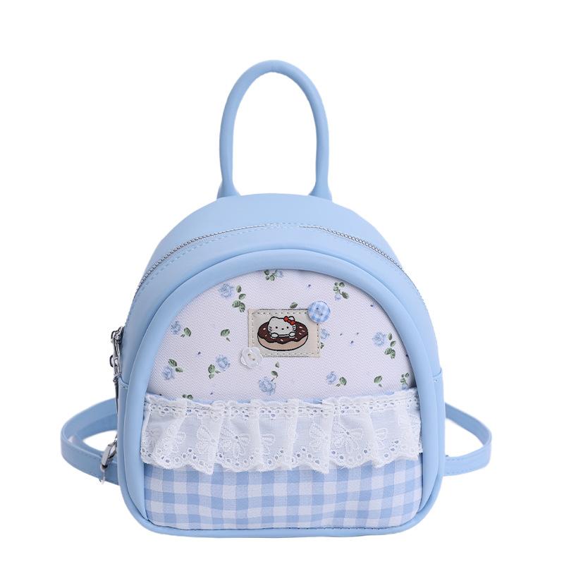 Lace Blue Plaid Floral Cute Backpack Female Versatile Simple Class Commuter Small Backpack