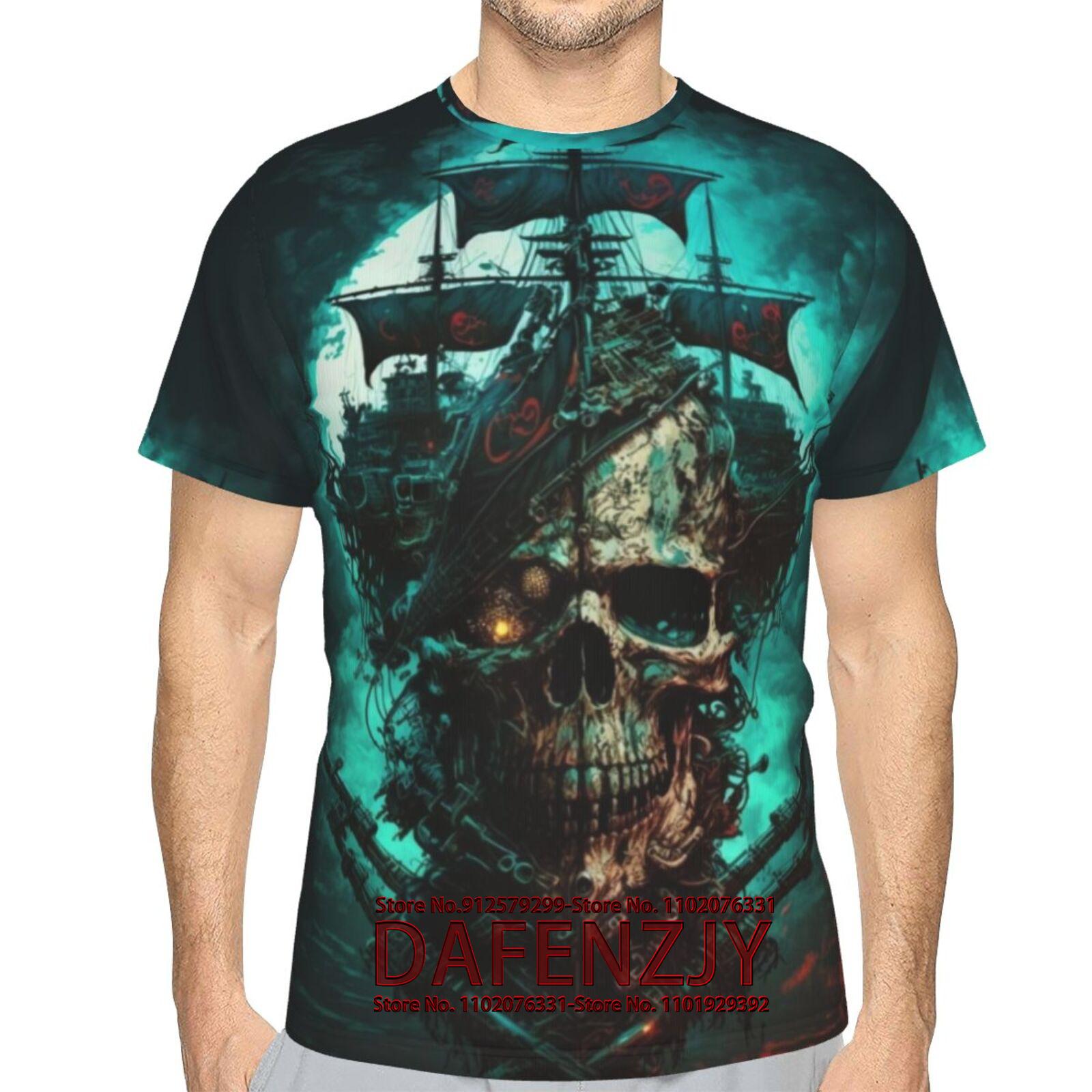 

Винтажные футболки для мужчин, ужасный узор с изображением черепа нежити, 3D-принт, короткий рукав, модная футболка, повседневная мужская одежда S синий